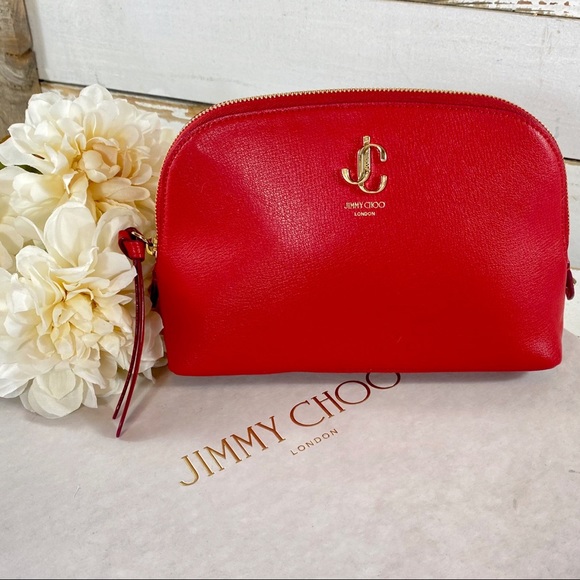 Jimmy Choo Red Saffiano Leather Cosmetic Bag - Picture 3 of 12